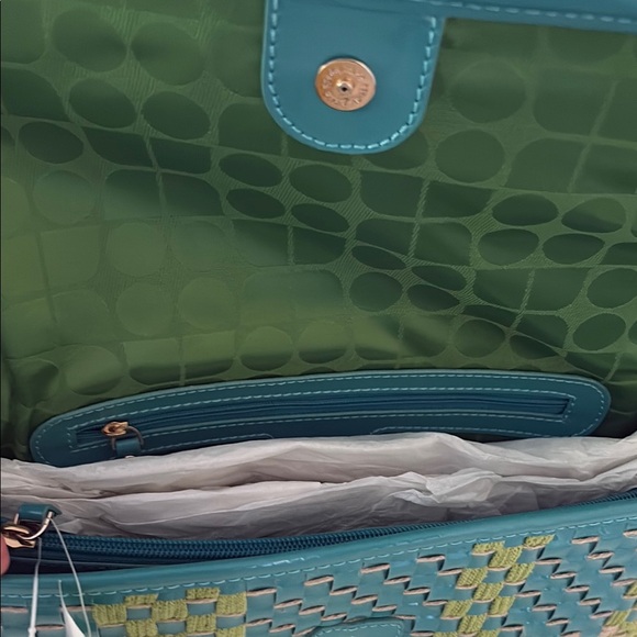 NWT Kate Spade Stylish Woven Clutch in Green and Blue - Picture 3 of 3